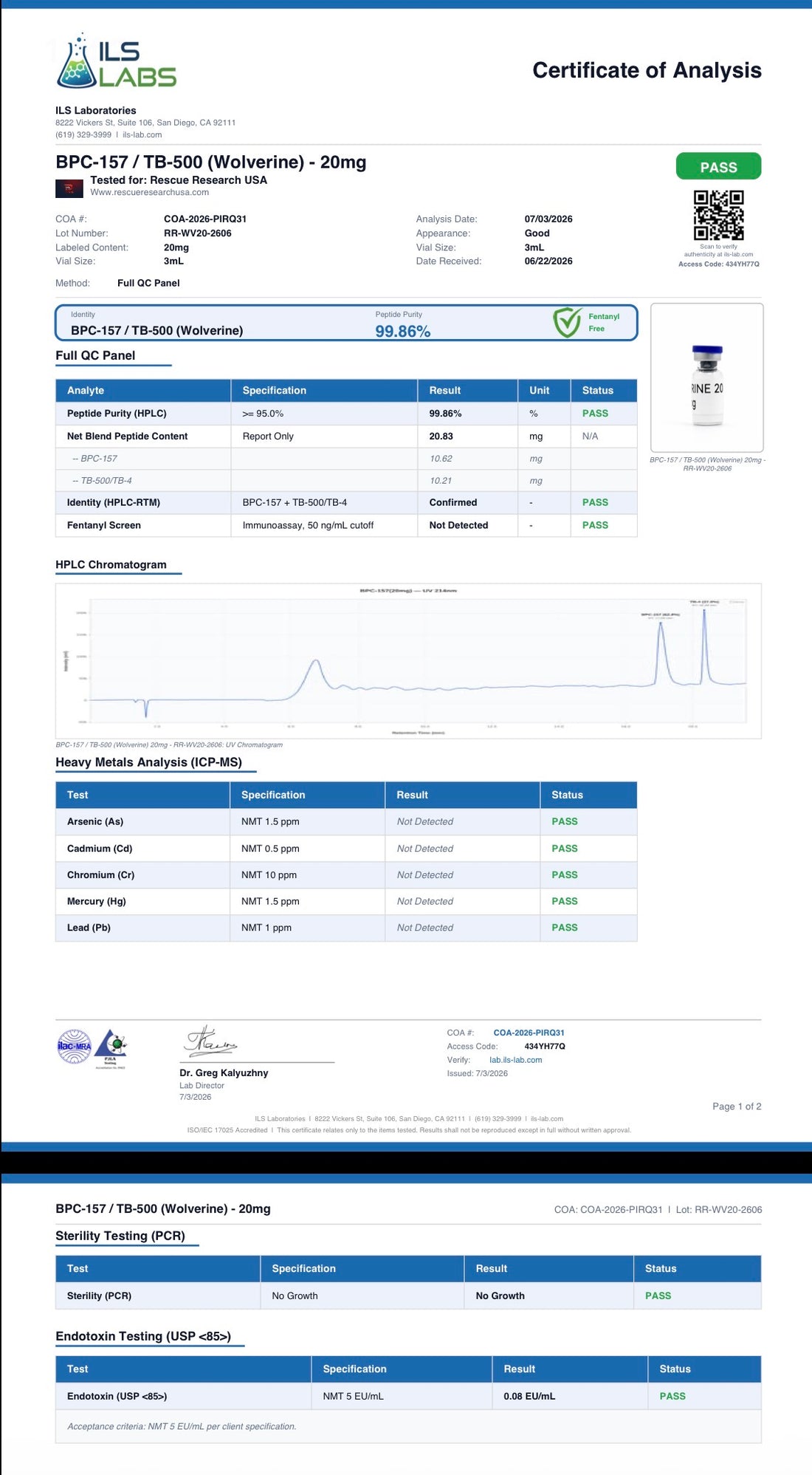 BPC-157/TB-500 (10/10mg) “Wolverine”